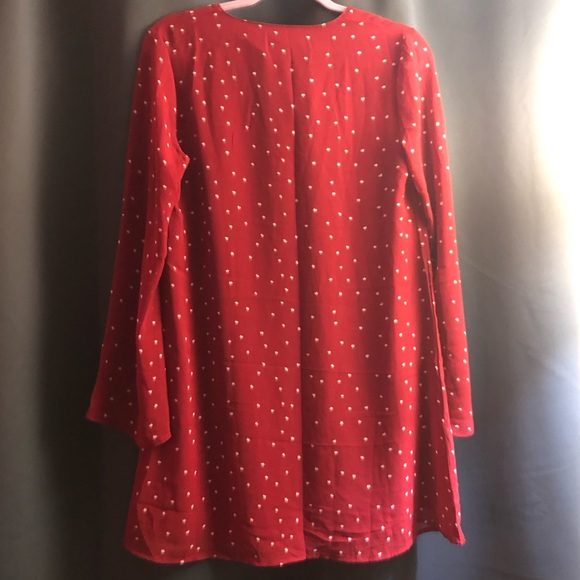 Red Printed Lace Up V Neck Tunic w/ Bell Sleeves - Picture 3 of 8